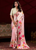 Vegaa Fashion Light Pink Japan Satin With Pearl Lace Printed Designer Saree