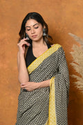 Very Much Indian Handblock Printed Cotton Saree With Natural Dyes - Black & White