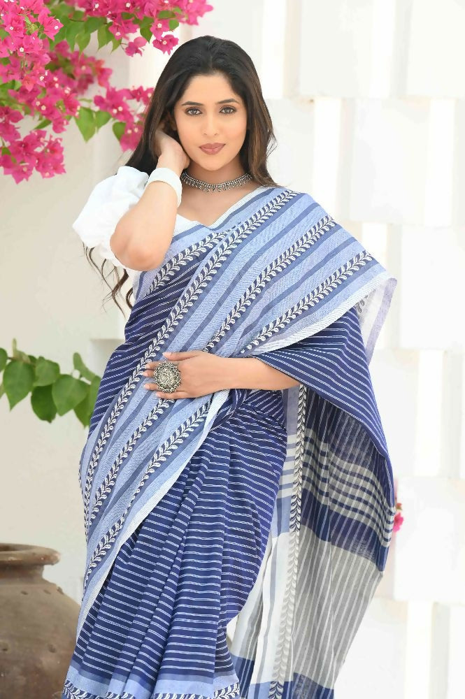 Beatitude Blue Cotton Tanchori Handloom Saree