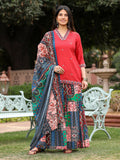 Juniper Women's Rust Thered Embroidered Rayon Kurta Sharara & Voile Dupatta Set