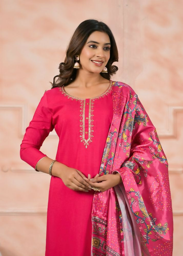 Ethnic Festive Wear Viscose Pink Stitched Suit With Dupatta - Anbazaar