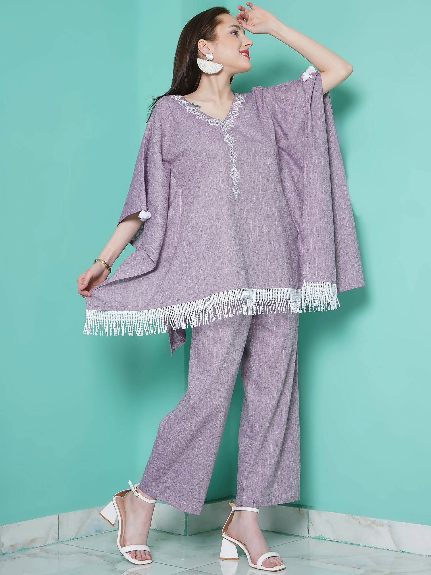 Women Republic Purple Cotton Kafttan With Palazzo