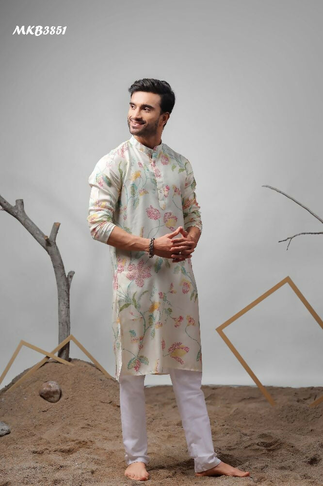White Muslin Designer Printed Kurta Set - Mahotsav