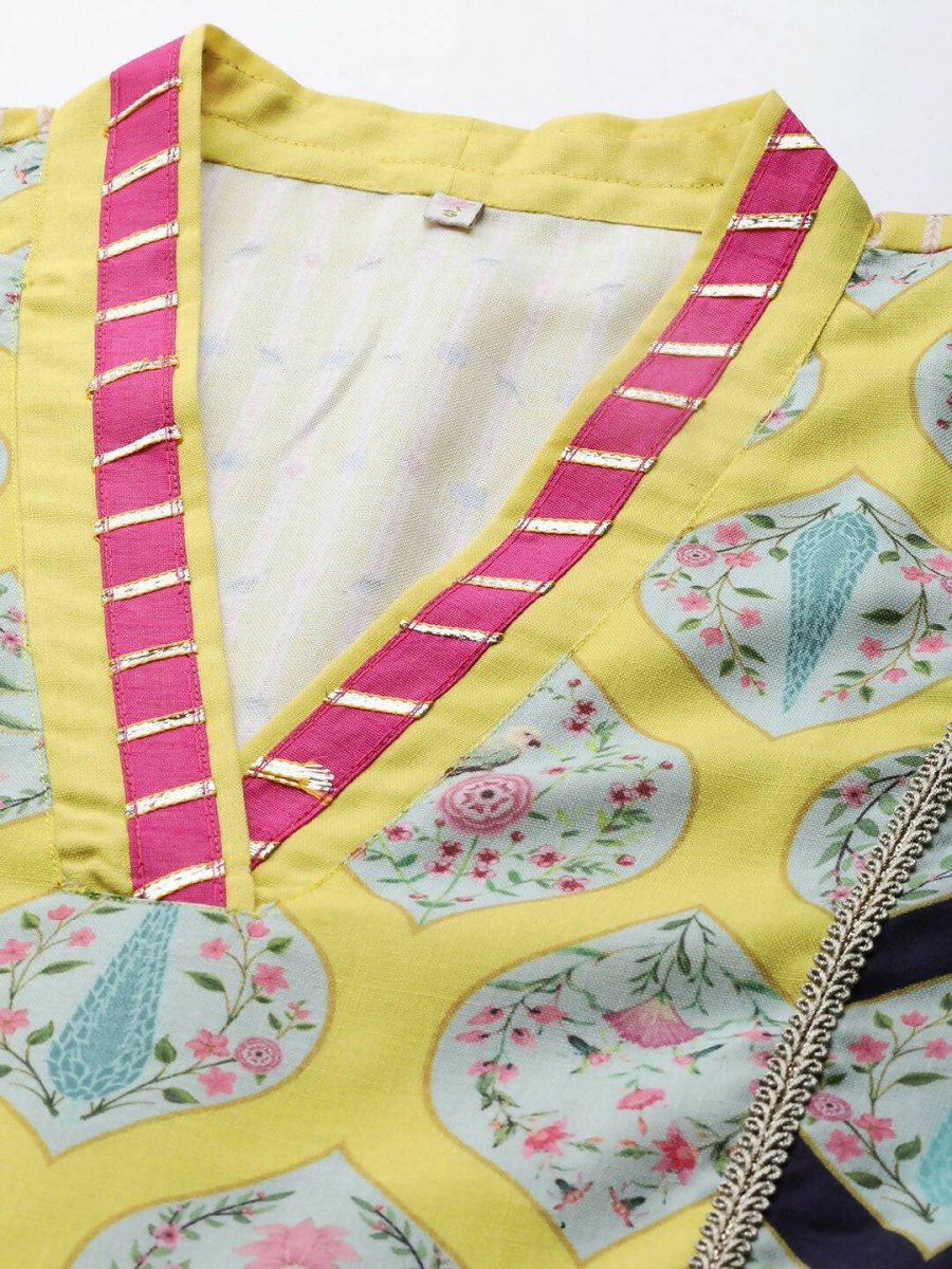 Ahalyaa Womens Yellow Cotton Digital Printed Kurta Palazzo Set
