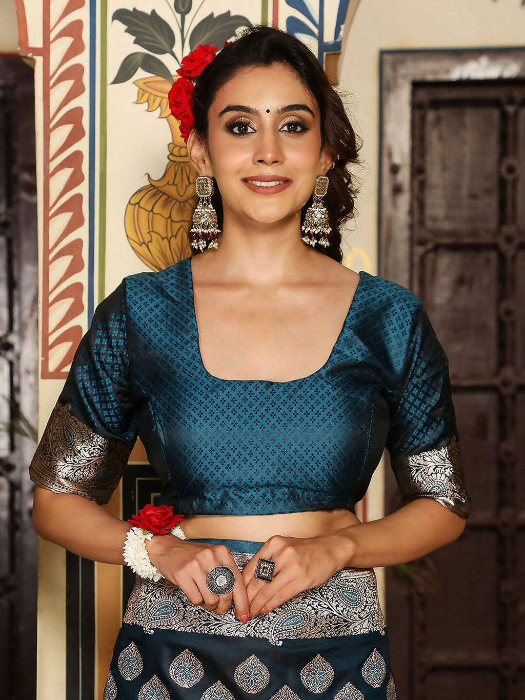 Shree Shyam Fashion Teal Silk Saree