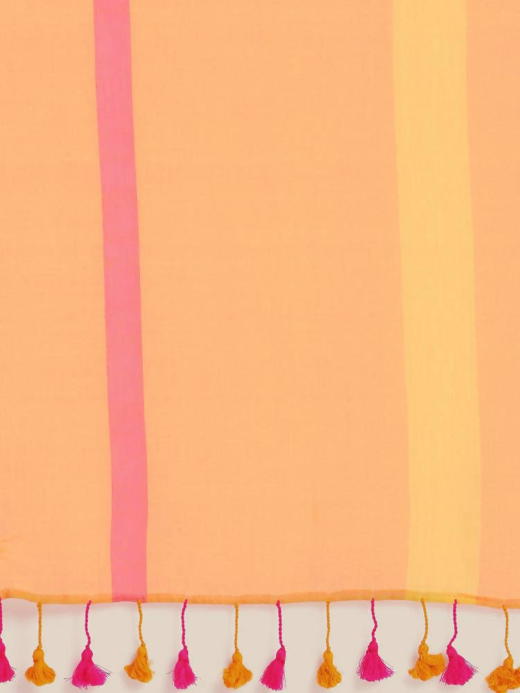 Suta Orange Pink Striped Mul Saree