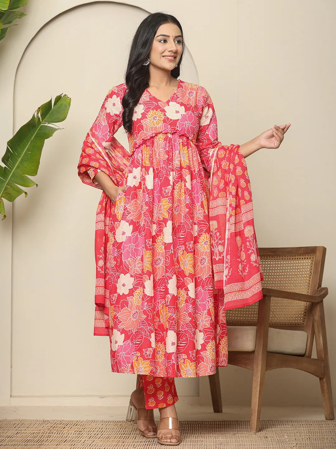 Yufta Pure Cotton Pink Maternity Kurta Set