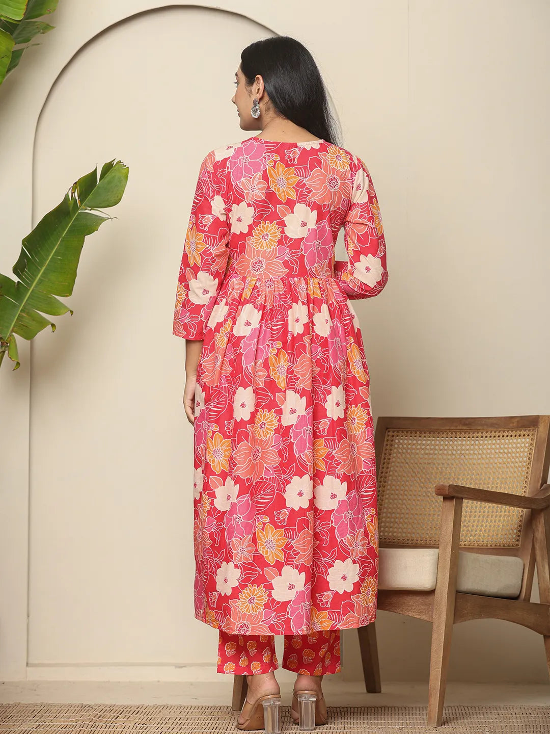 Yufta Pure Cotton Pink Maternity Kurta Set
