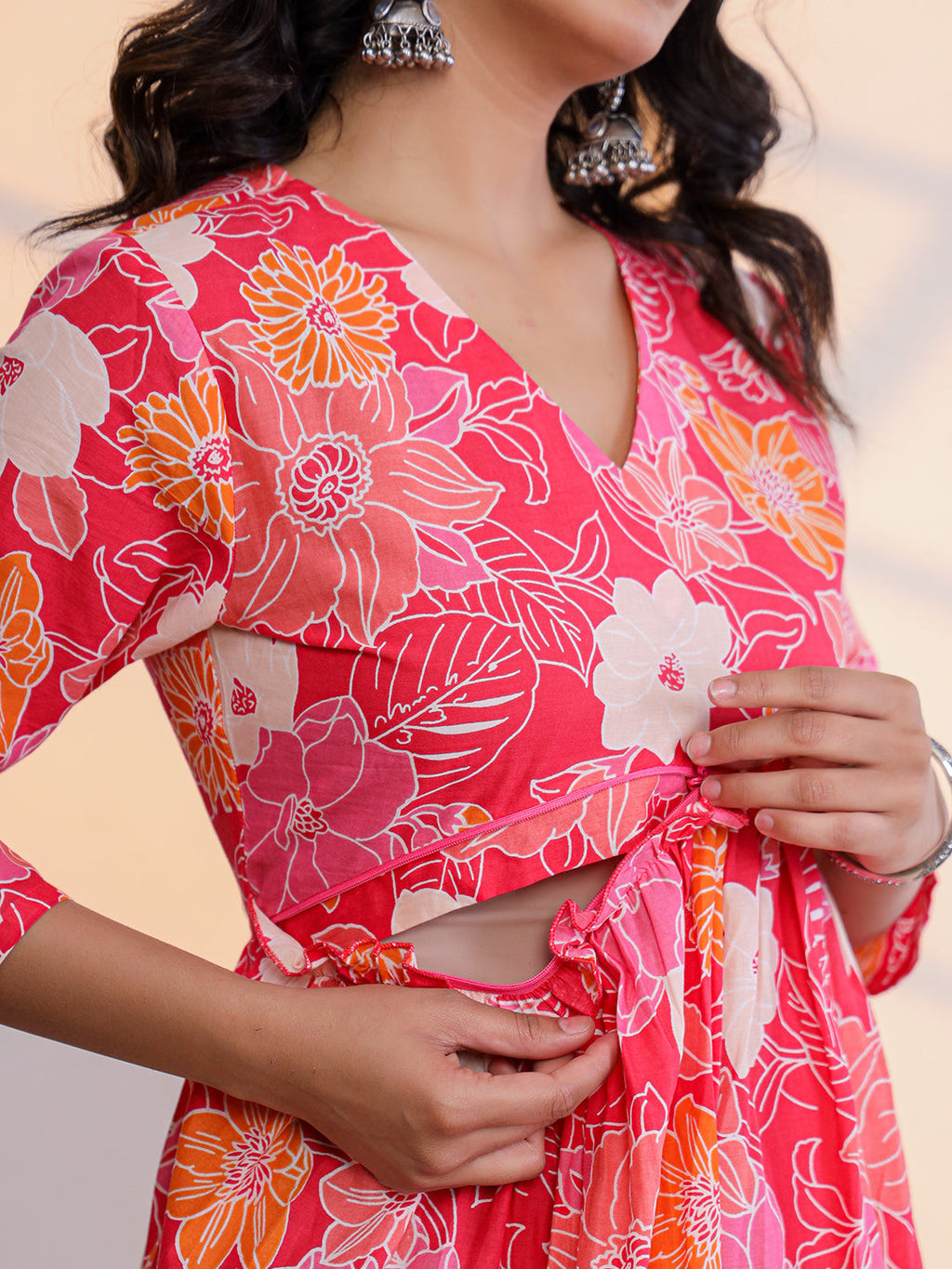 Yufta Pure Cotton Pink Maternity Kurta Set