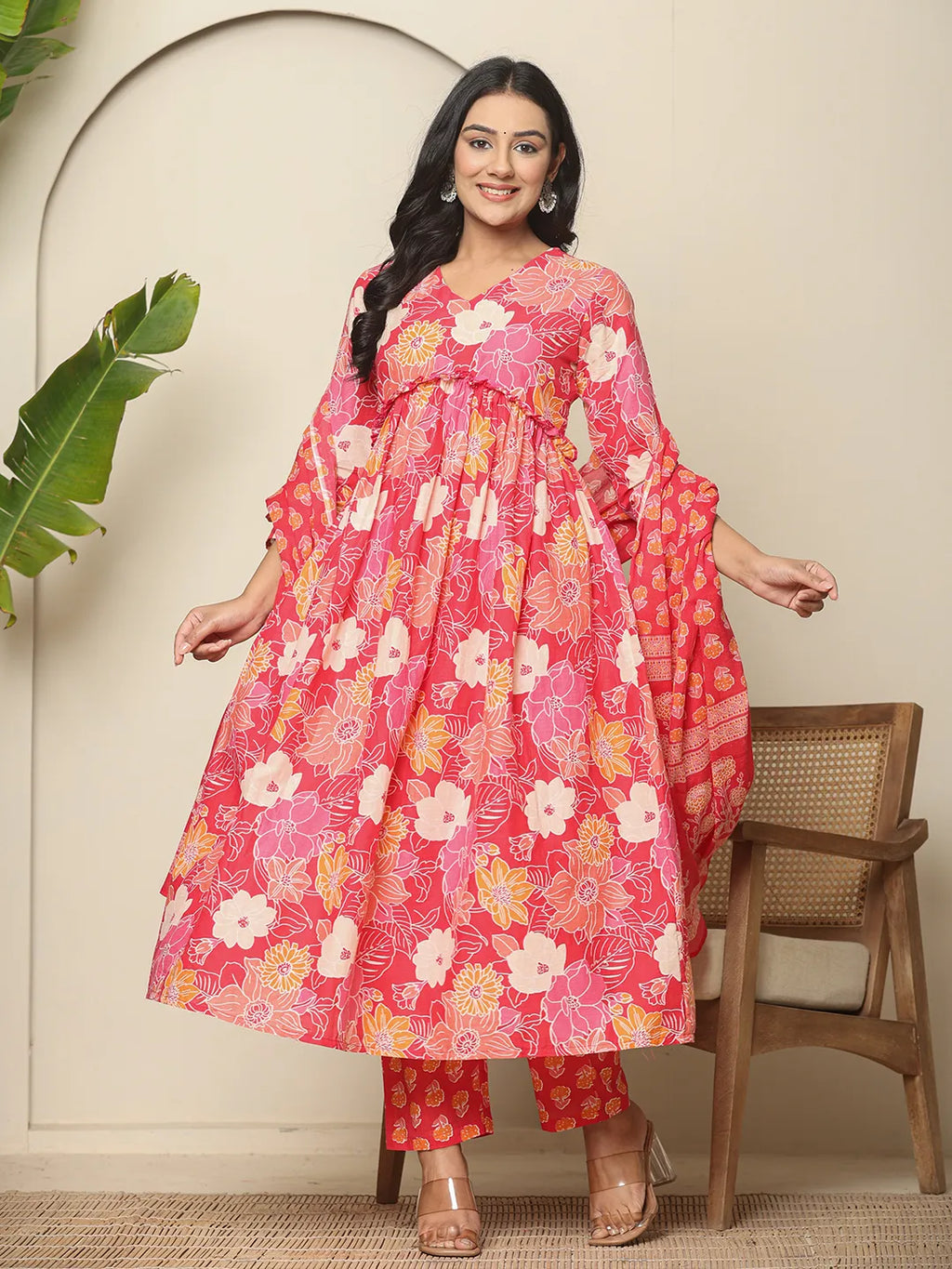 Yufta Pure Cotton Pink Maternity Kurta Set