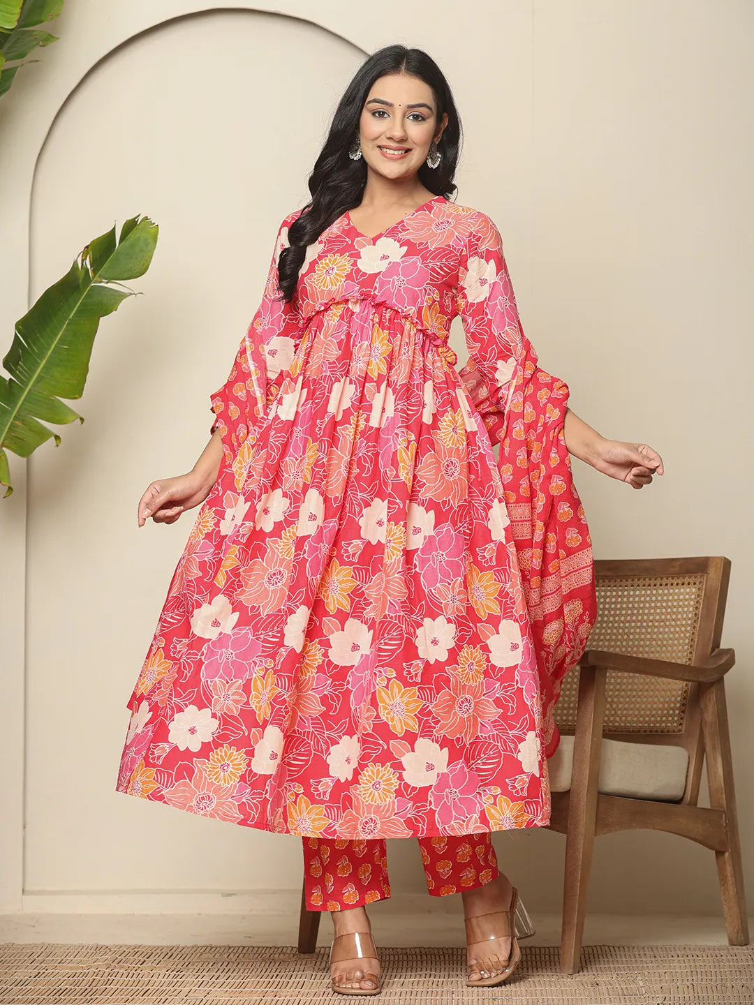 Yufta Pure Cotton Pink Maternity Kurta Set