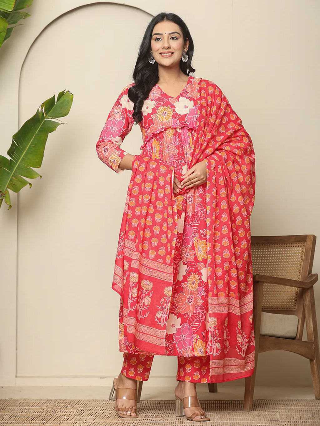 Yufta Pure Cotton Pink Maternity Kurta Set