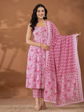 Yufta Purple Cotton Anarkali Square Neck Kurta Dupatta Set