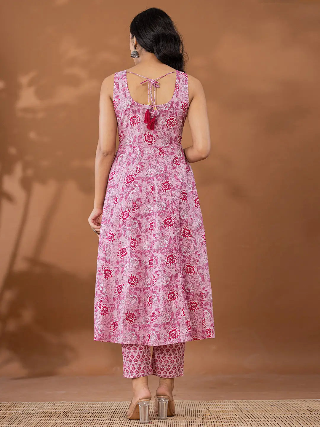 Yufta Purple Cotton Anarkali Square Neck Kurta Dupatta Set