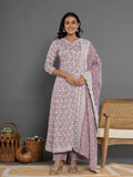 Yufta Purple Cotton Silk Embroidered Anarkali Kurta Dupatta Set