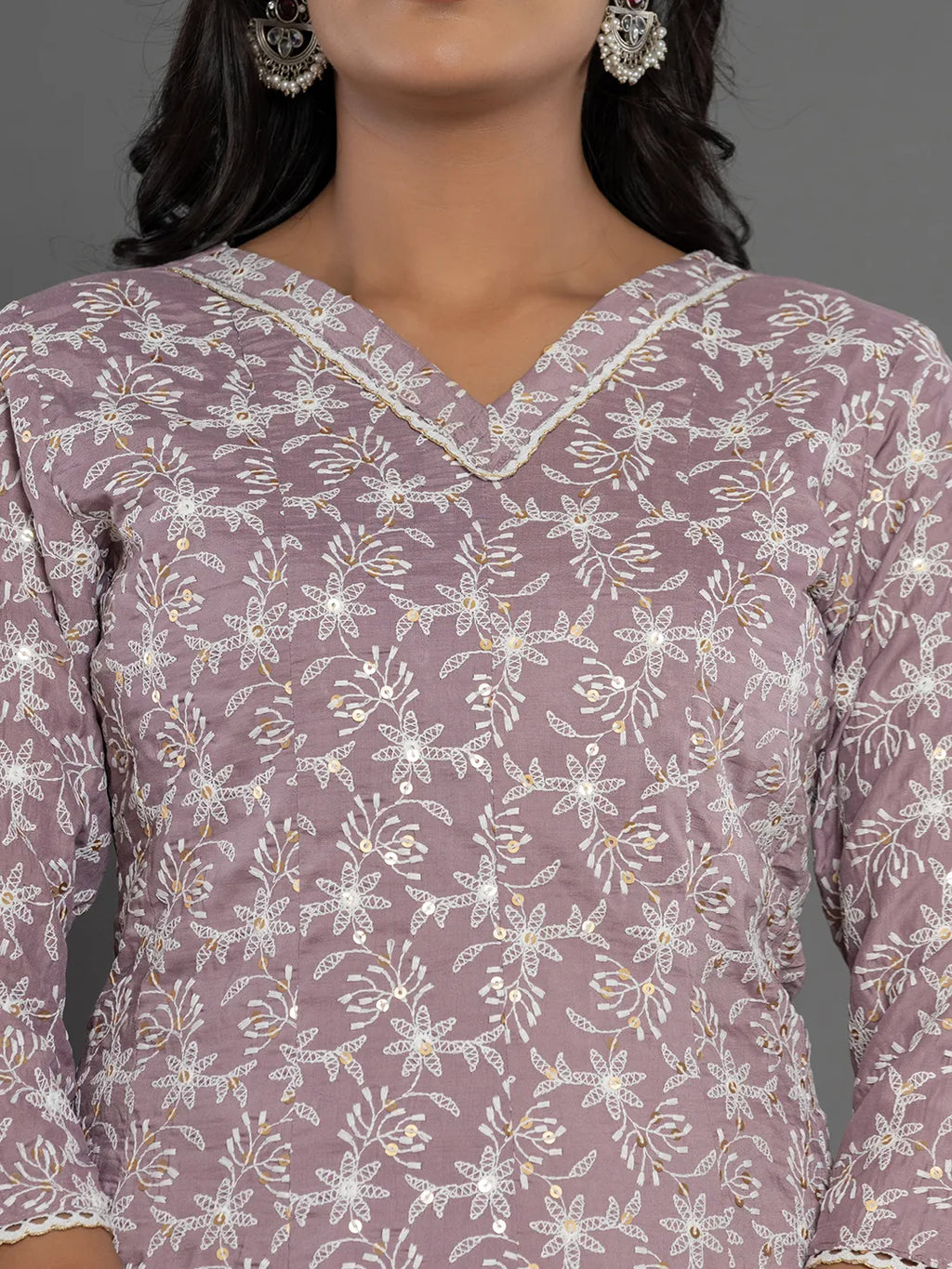 Yufta Purple Cotton Silk Embroidered Anarkali Kurta Dupatta Set
