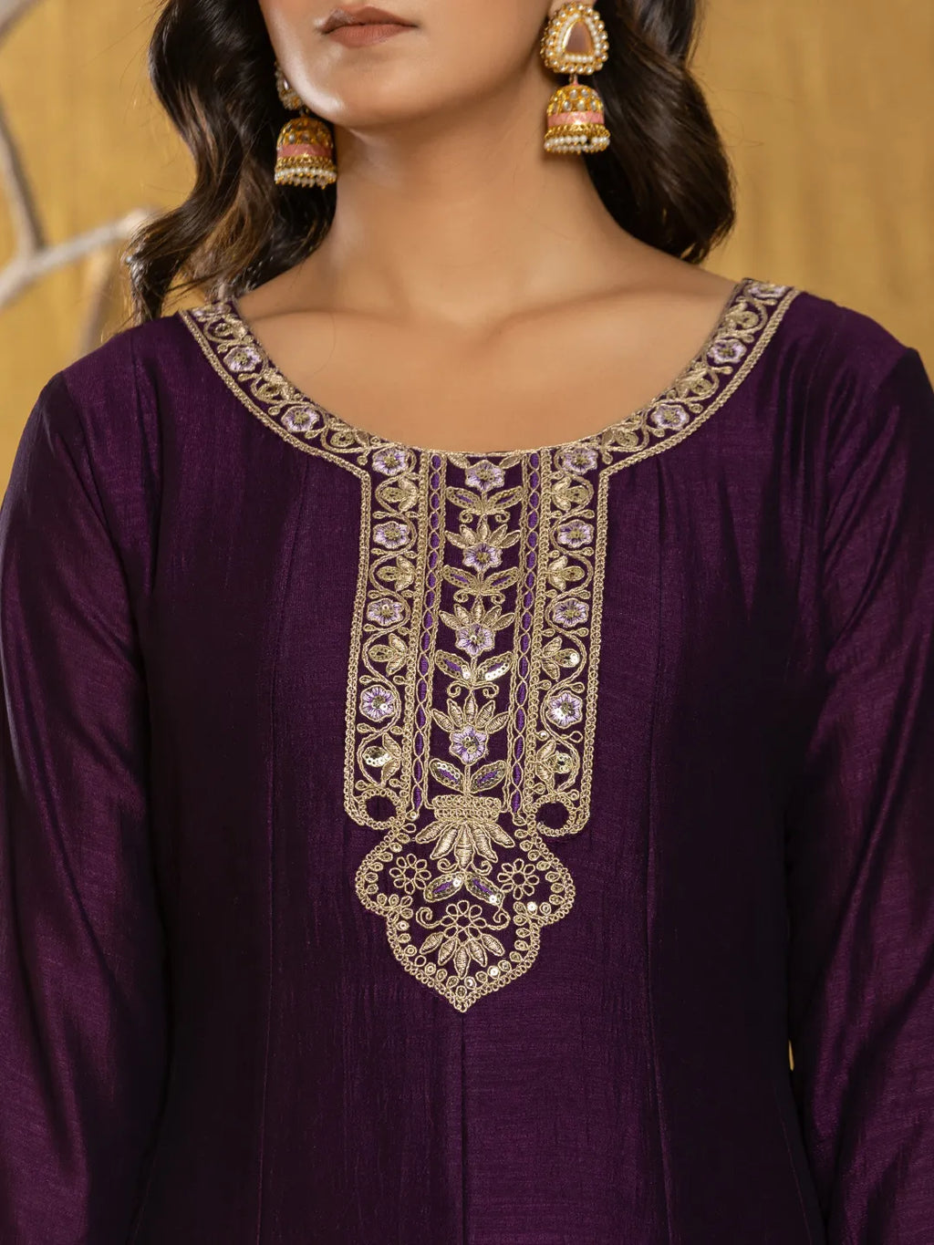 Yufta Purple Embroidered Anarkali Kurta Dupatta Set