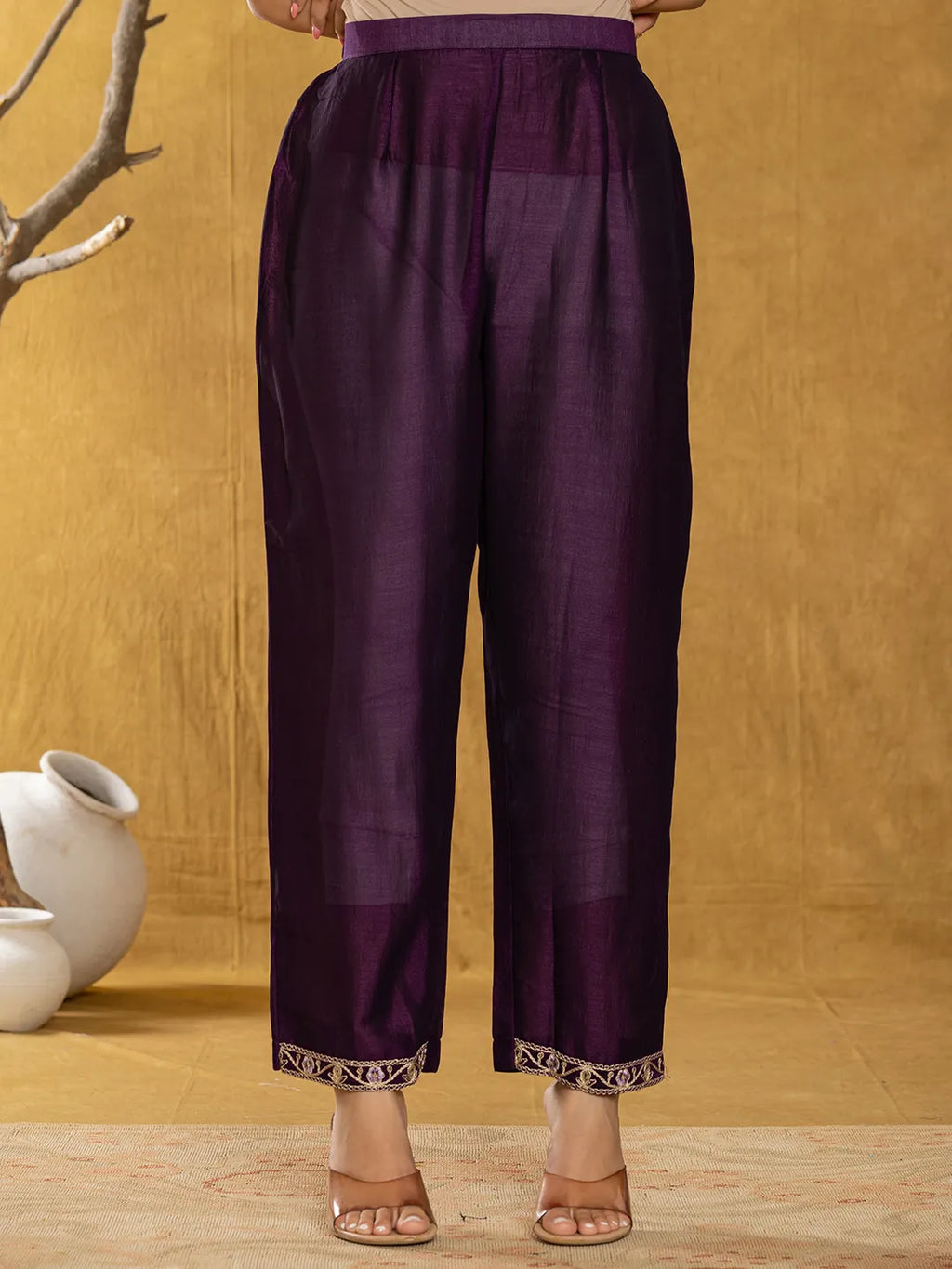 Yufta Purple Embroidered Anarkali Kurta Dupatta Set