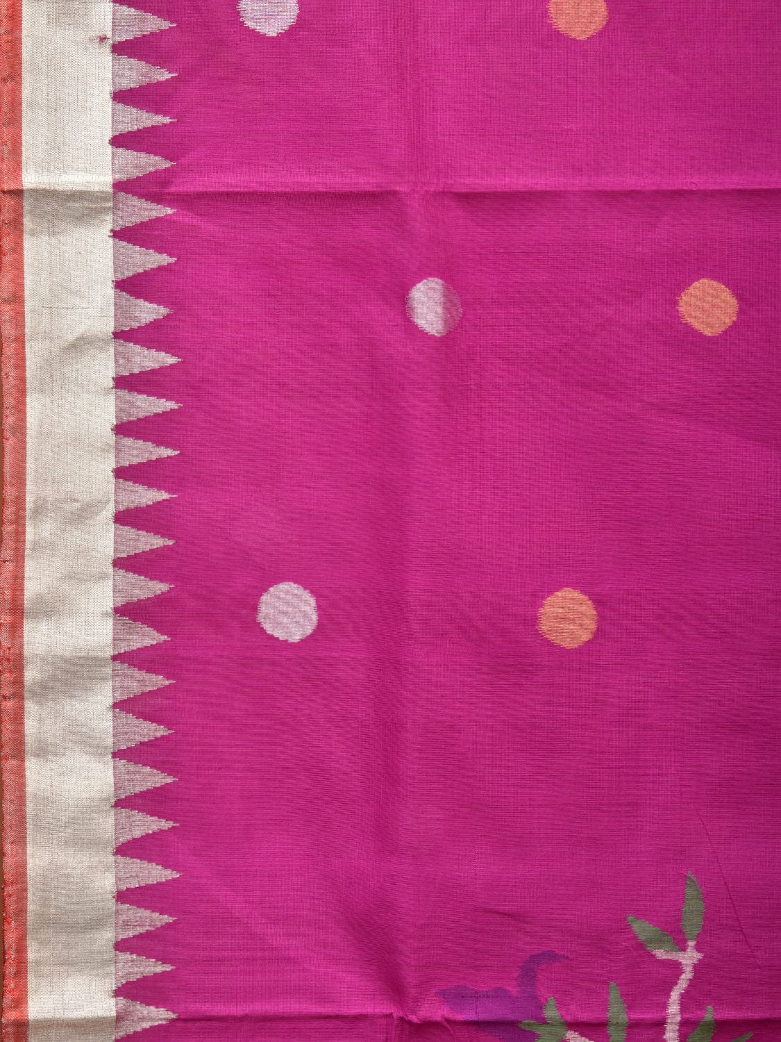 Purple Khadi Cotton Handloom Saree with Plant and Birds Pallu Design - Global Threads