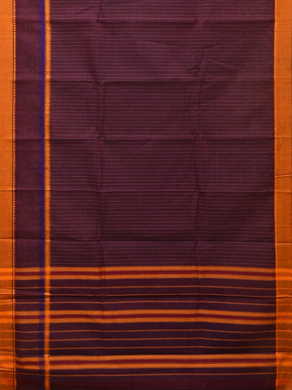 Purple Narayanpet Cotton Handloom Saree with Checks Design No Blouse - Global Threads