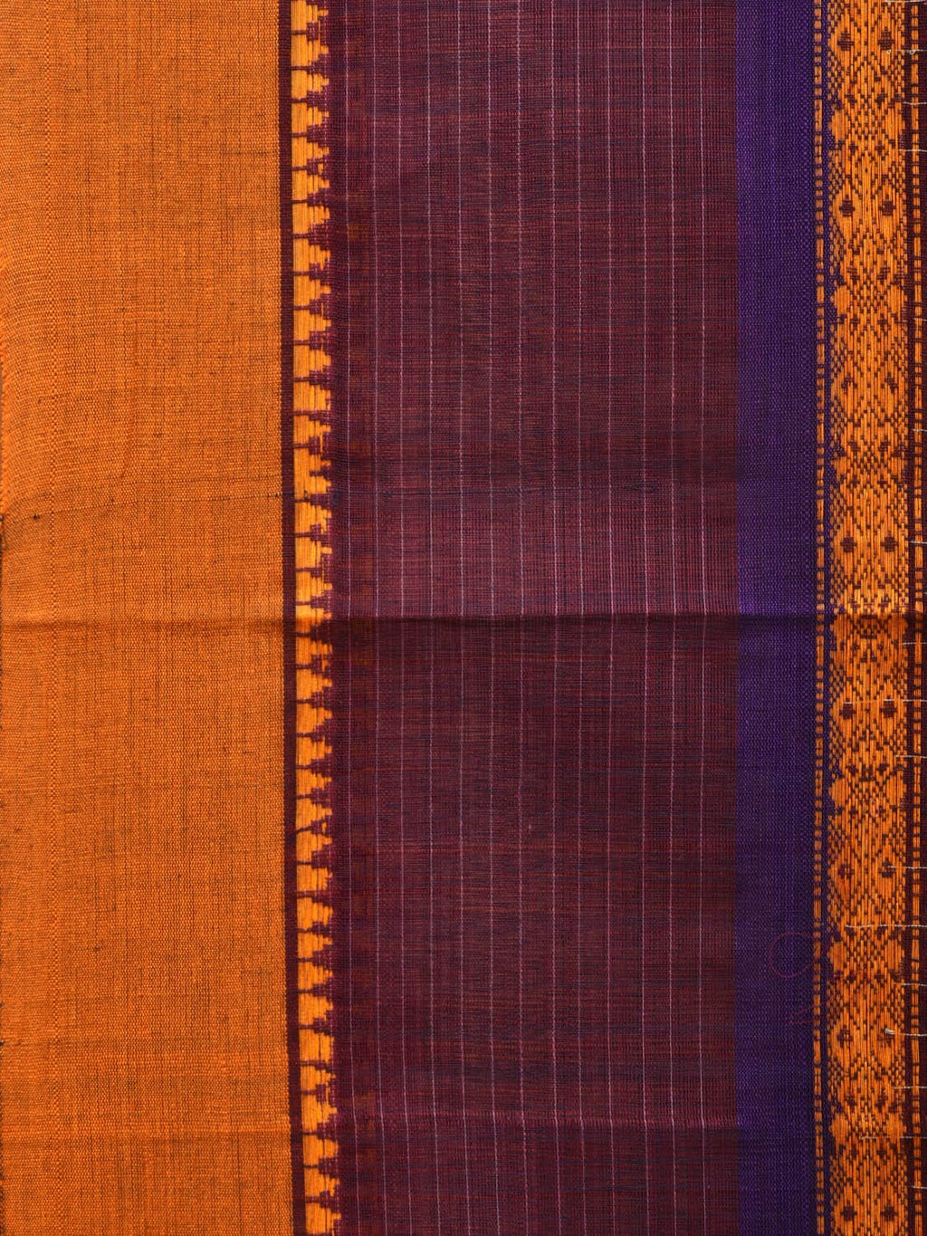 Purple Narayanpet Cotton Handloom Saree with Checks Design No Blouse - Global Threads