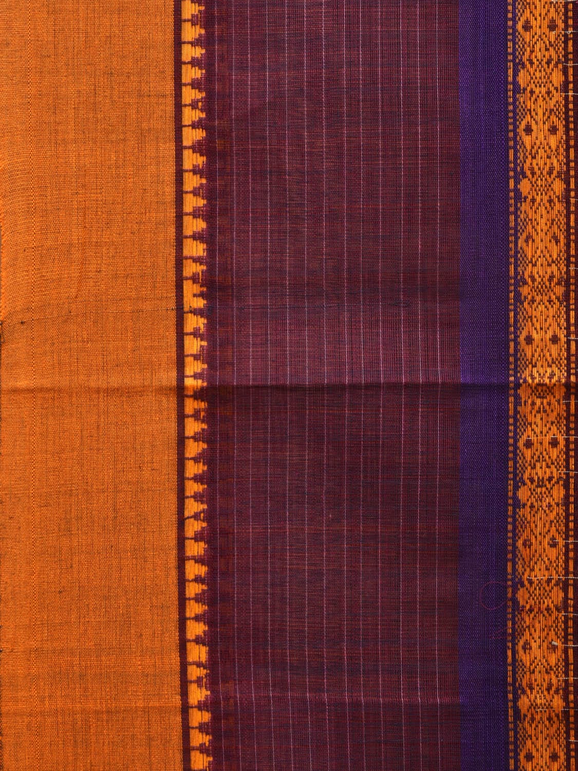 Purple Narayanpet Cotton Handloom Saree with Checks Design No Blouse - Global Threads