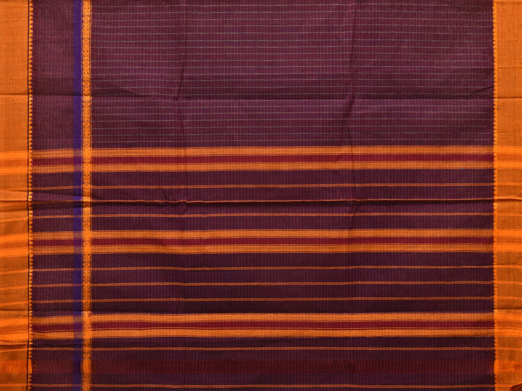 Purple Narayanpet Cotton Handloom Saree with Checks Design No Blouse - Global Threads