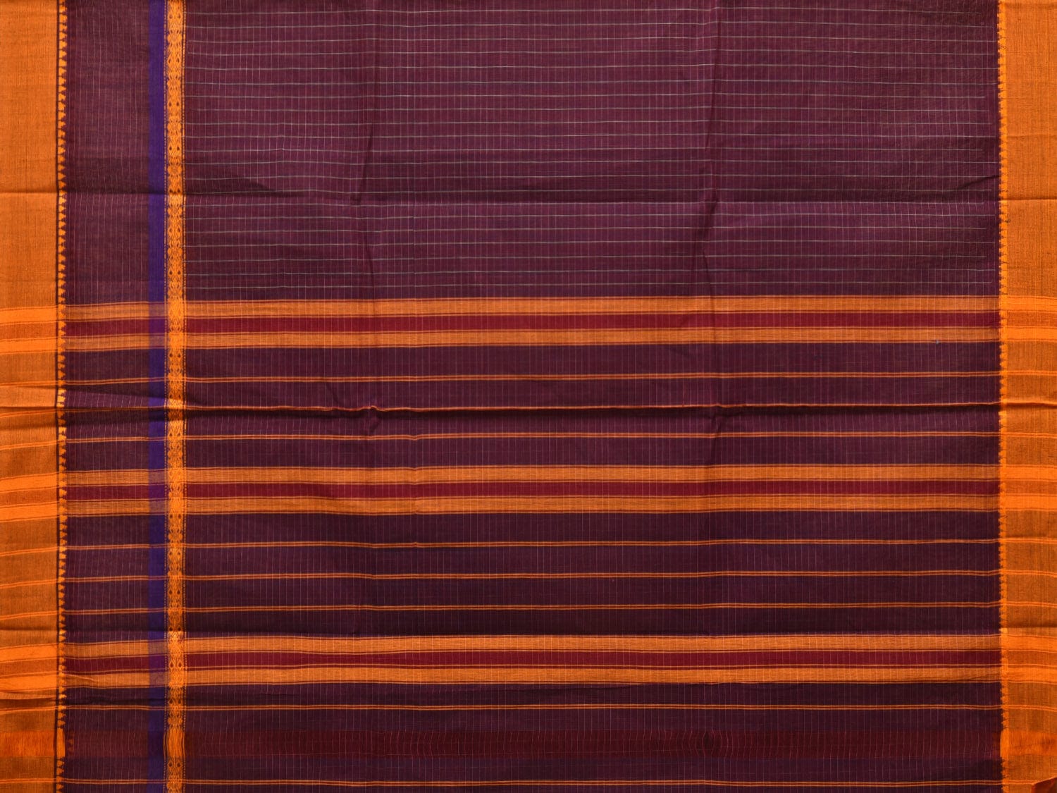 Purple Narayanpet Cotton Handloom Saree with Checks Design No Blouse - Global Threads