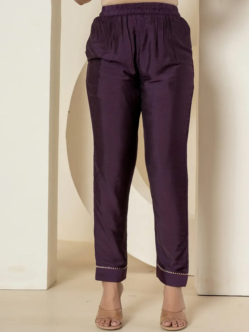 Yufta Purple Tissue Kurta Dupatta Pant Set
