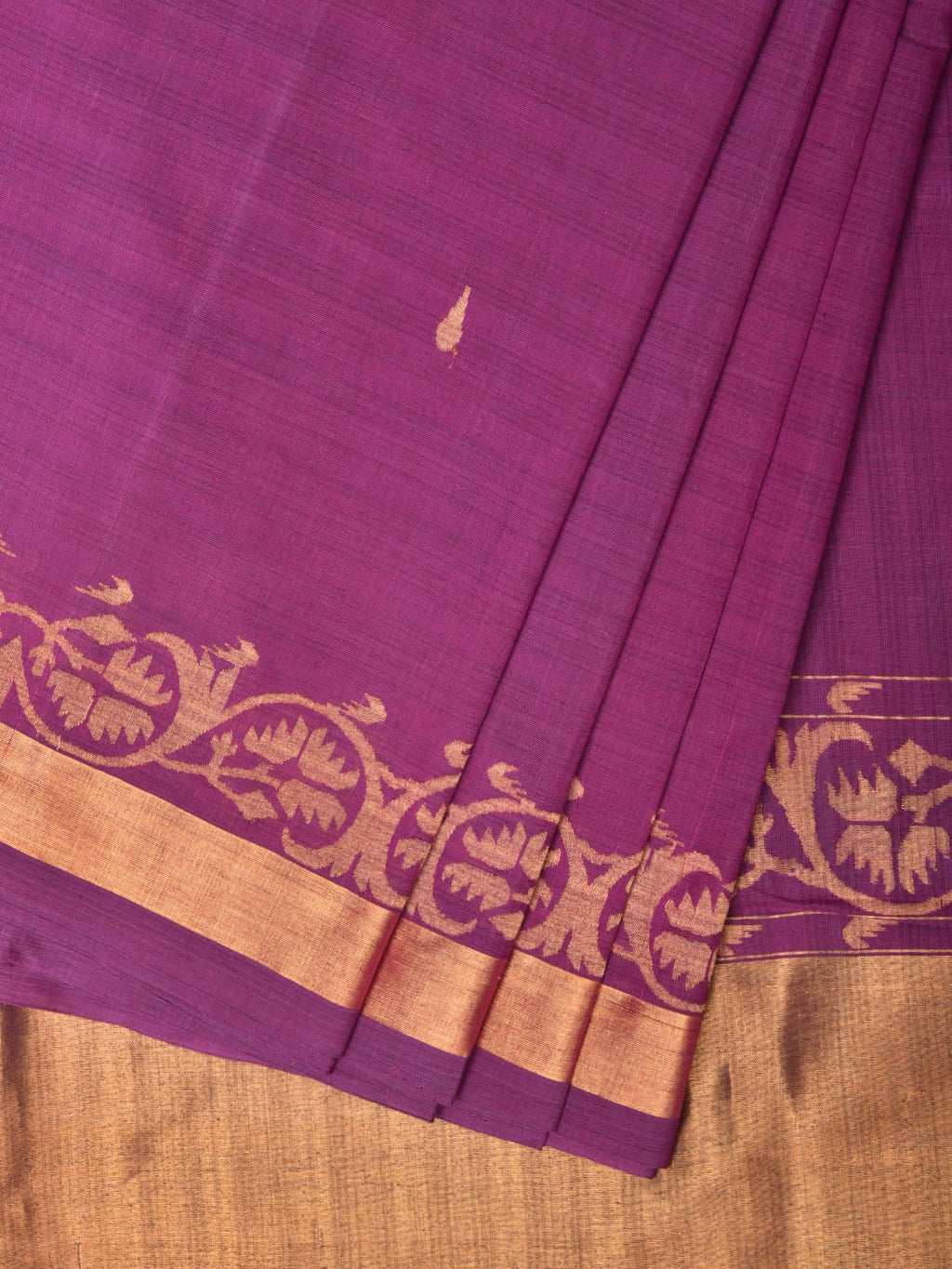 Purple Uppada Cotton Handloom Saree with Border Design - Global Threads