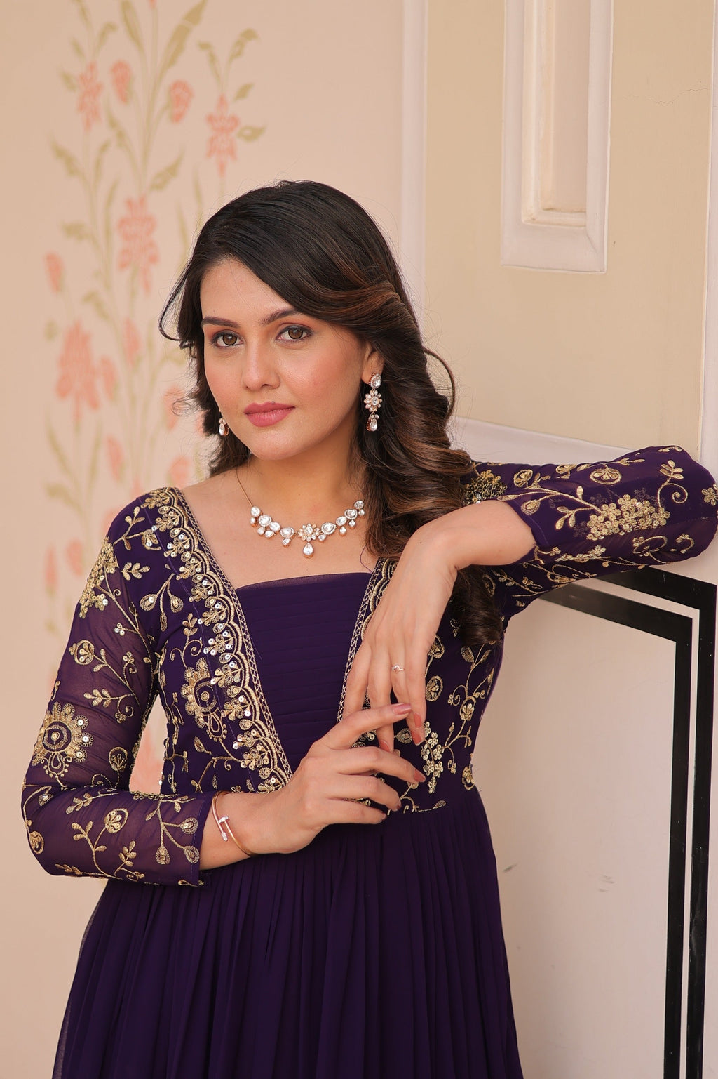 Evanik Purple Faux Blooming With Sequins & Zari Embroidered work Gown