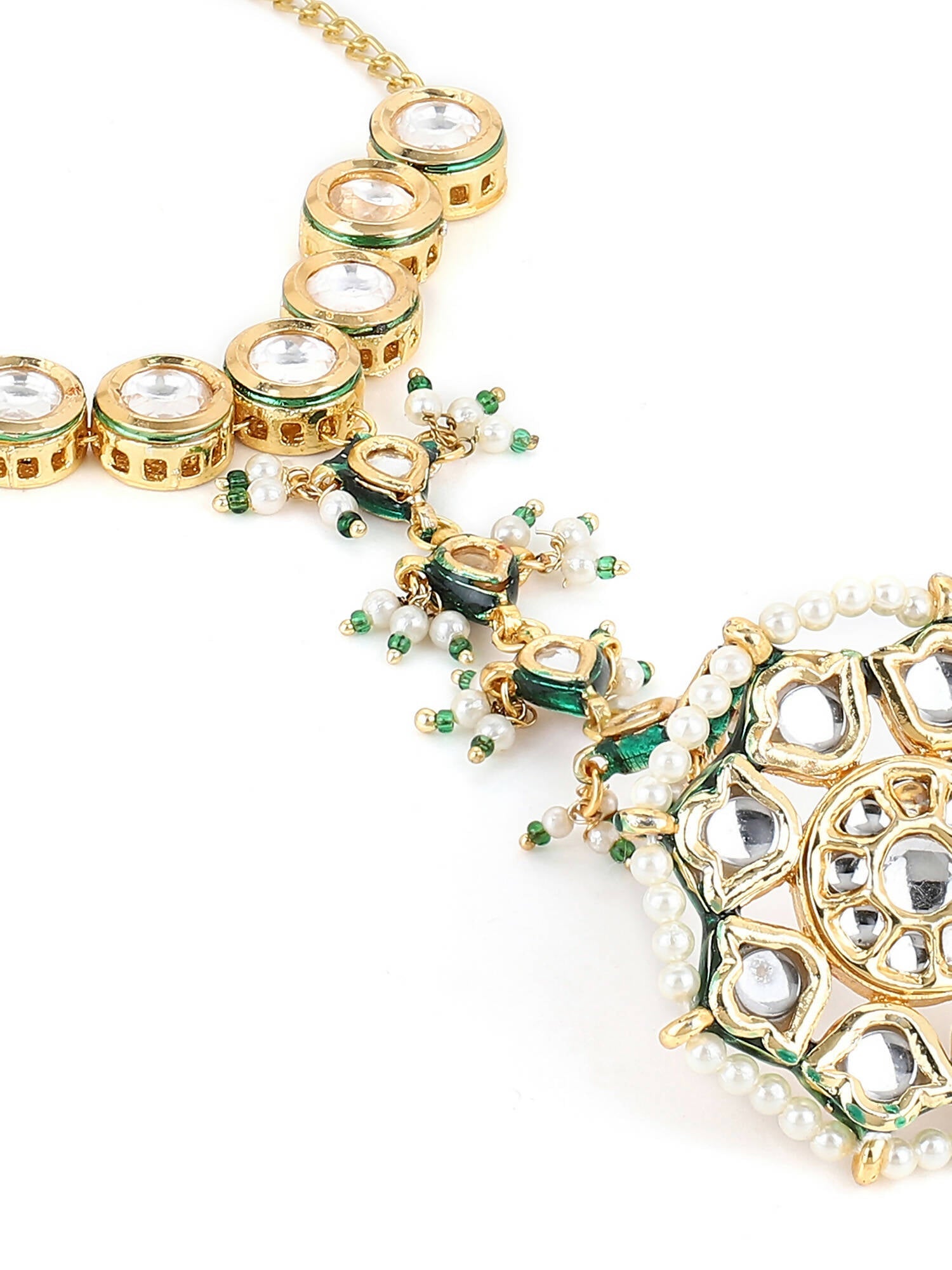 Women's Gold-Toned White Brass Kundan Gold-Polished Link Bracelet - Ruby Raang