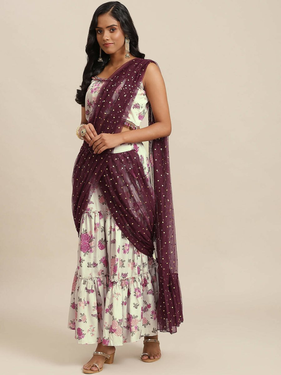 Ahalyaa Cream & Maroon Colour Floral Printed Co-ord Sets