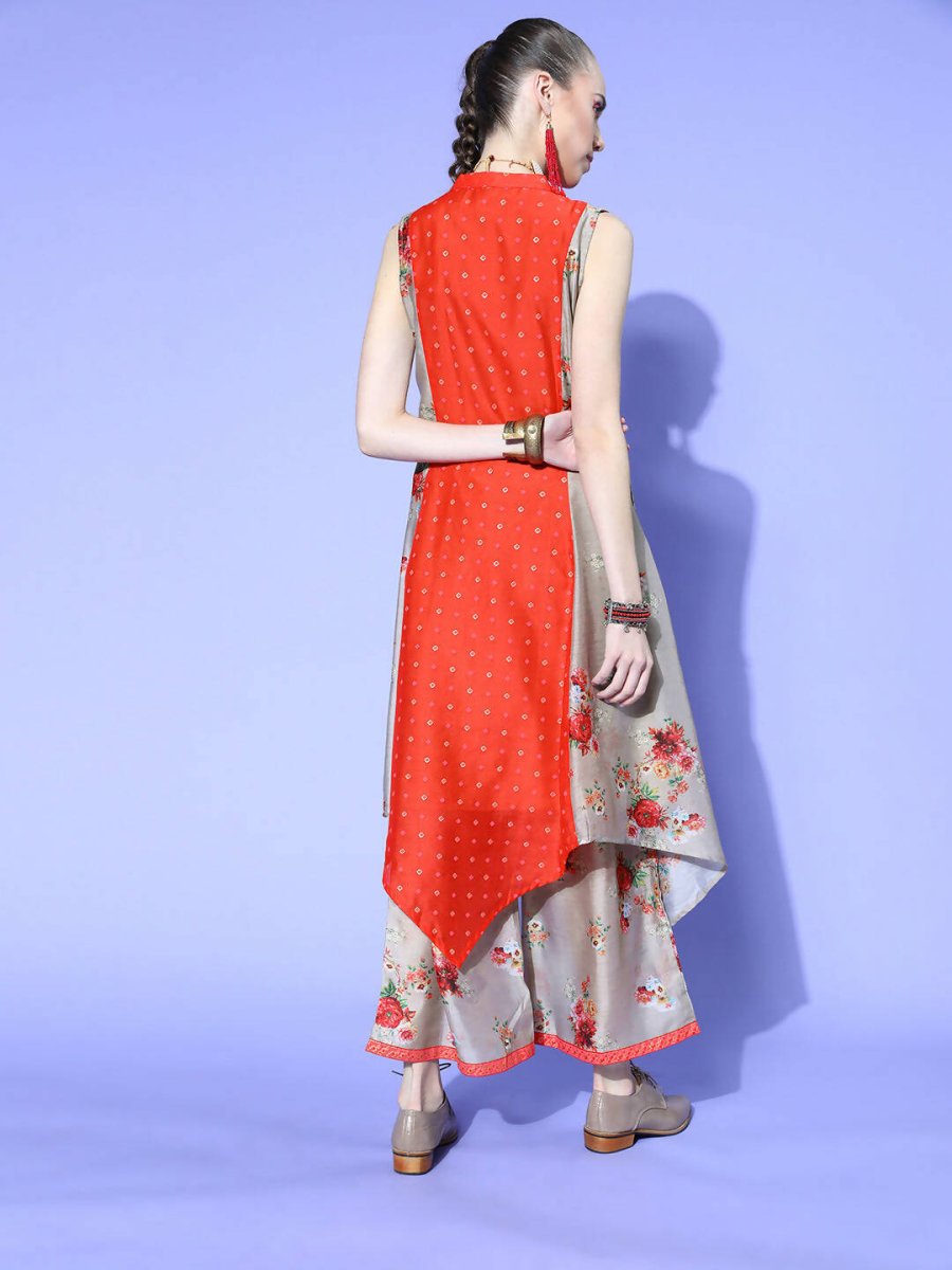 Ahalyaa Women Beige Colour Chanderi Digital Printed Kurta Palazzo Set