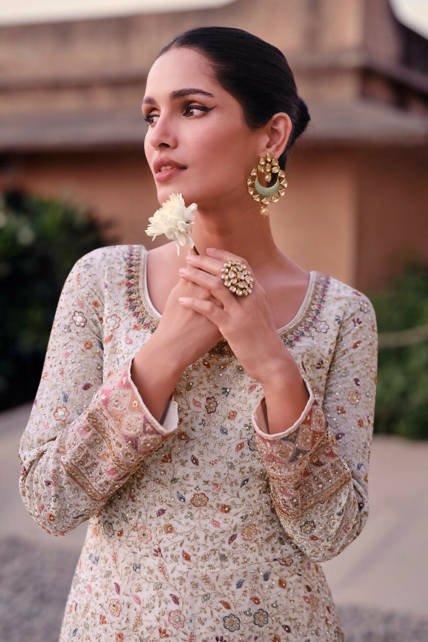 Vastranavya Stunning Off White Georgette Embroidered Sequins A Line Anarkali Suit