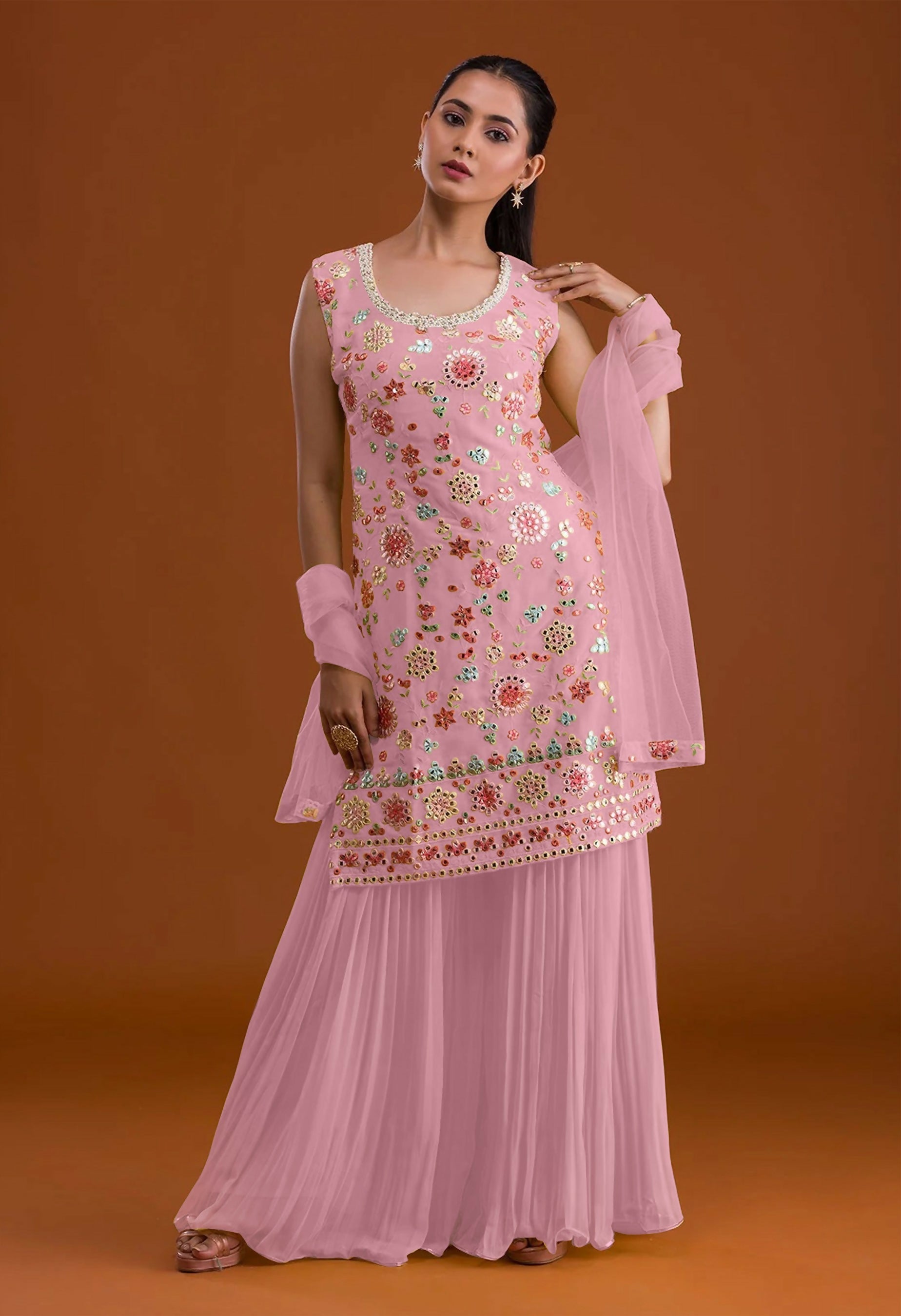 Anaita Pink Georgette Suit with Embroidered Multi Work