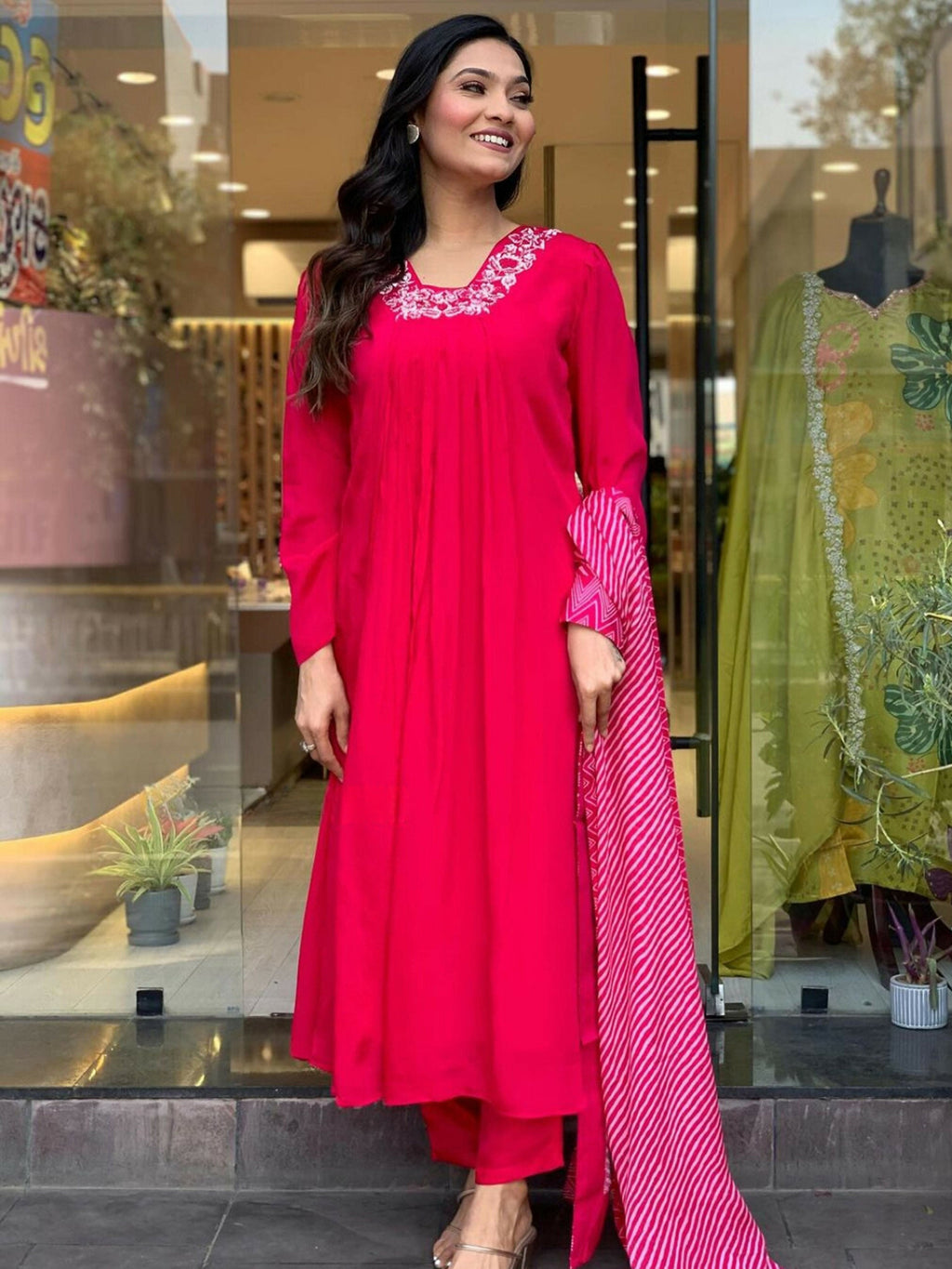 Partywear Designer Viscose Silk With Lining Red Stitched Suit With Dupatta - Tanisha