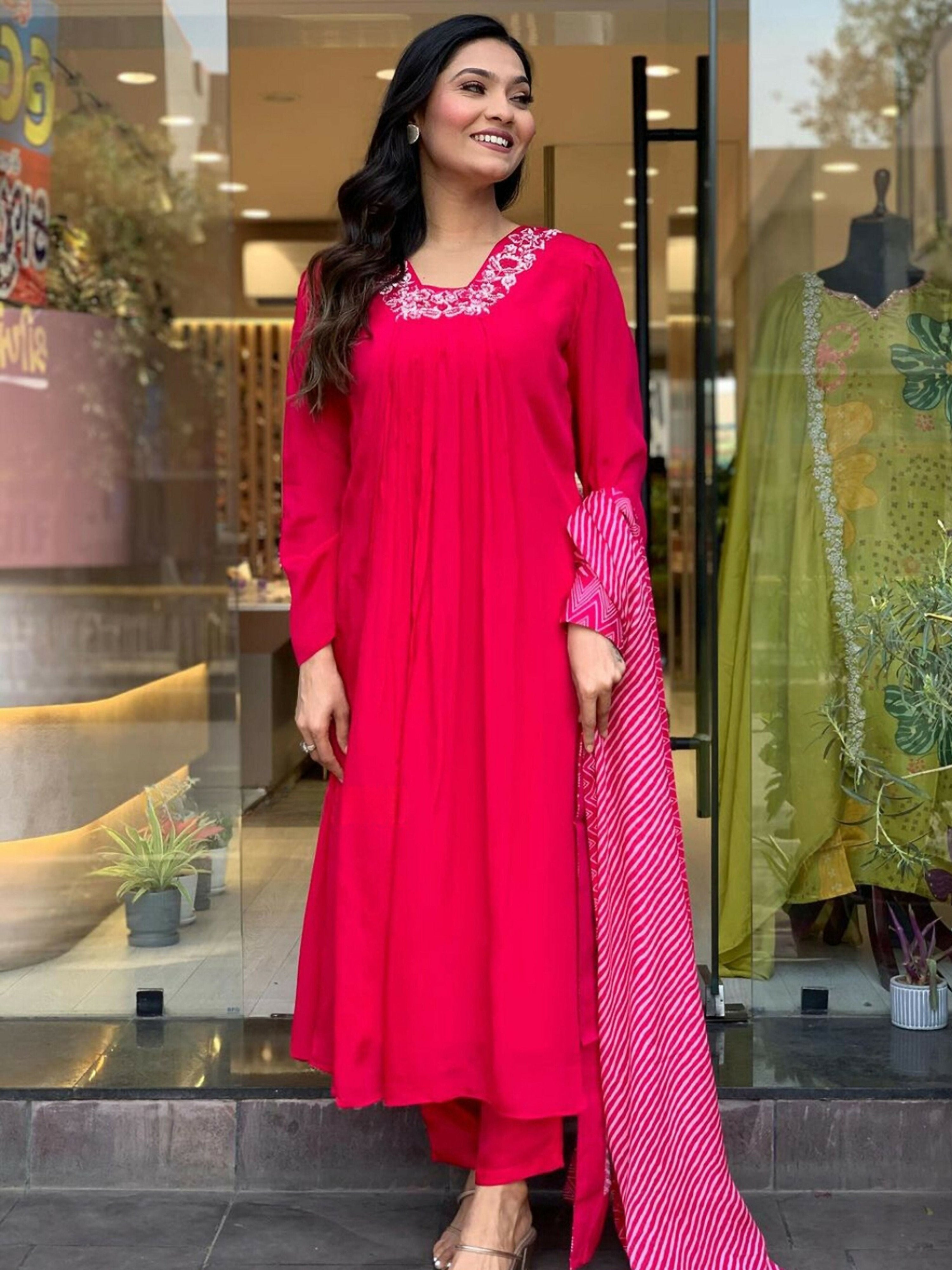 Partywear Designer Viscose Silk With Lining Red Stitched Suit With Dupatta - Tanisha