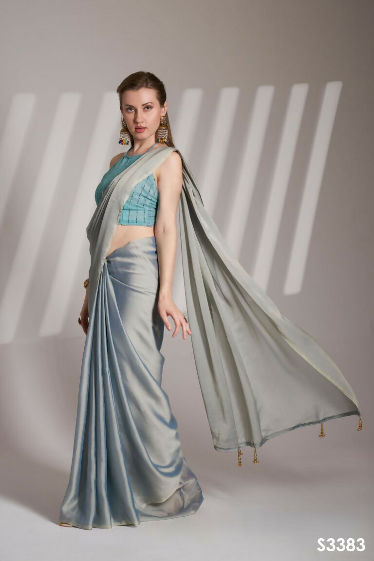 Grey Satin Rangoli Solid Fancy Designer Saree - Nafisa