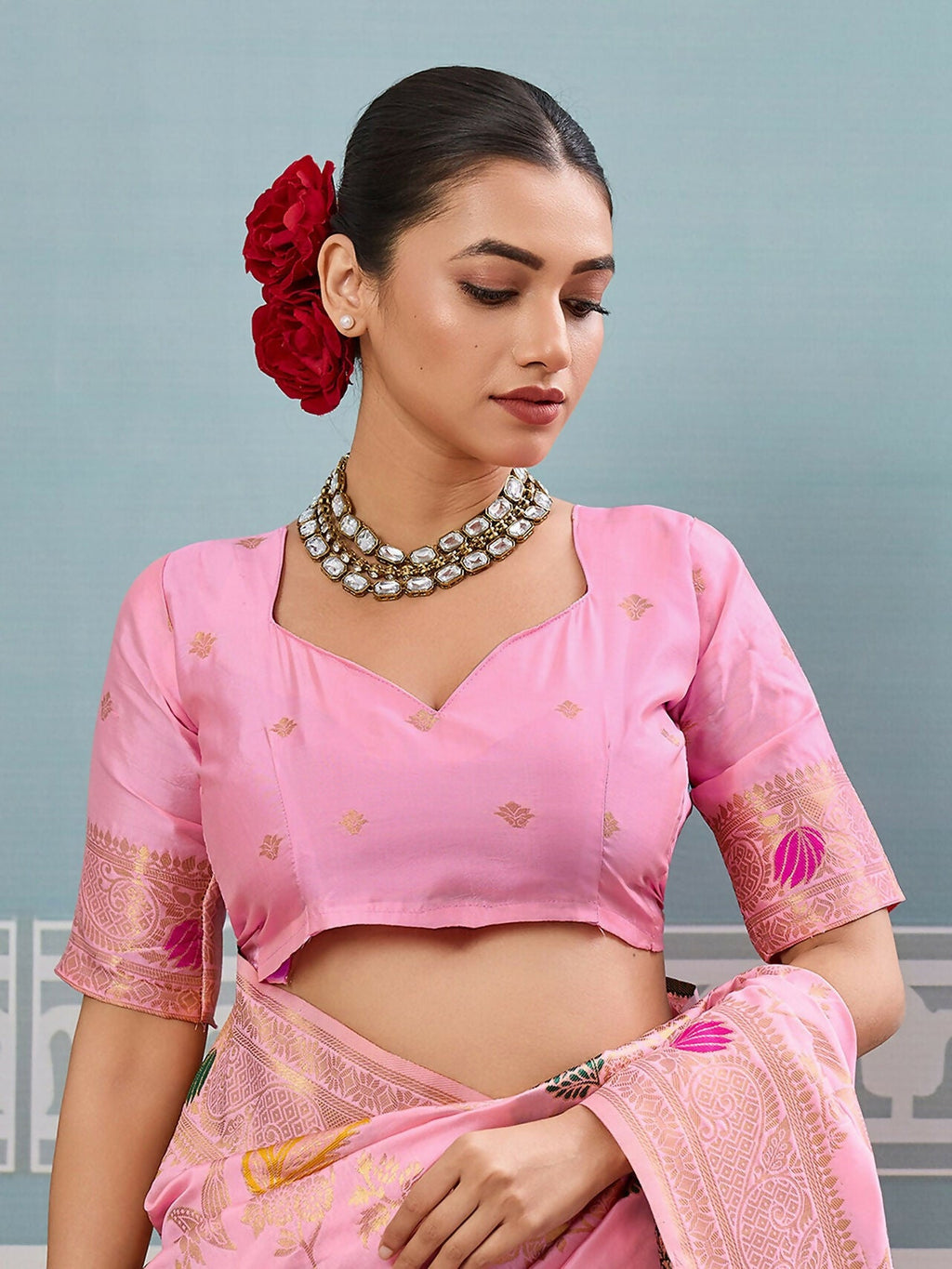 Shree Shyam Fashion Light Pink Silk Saree