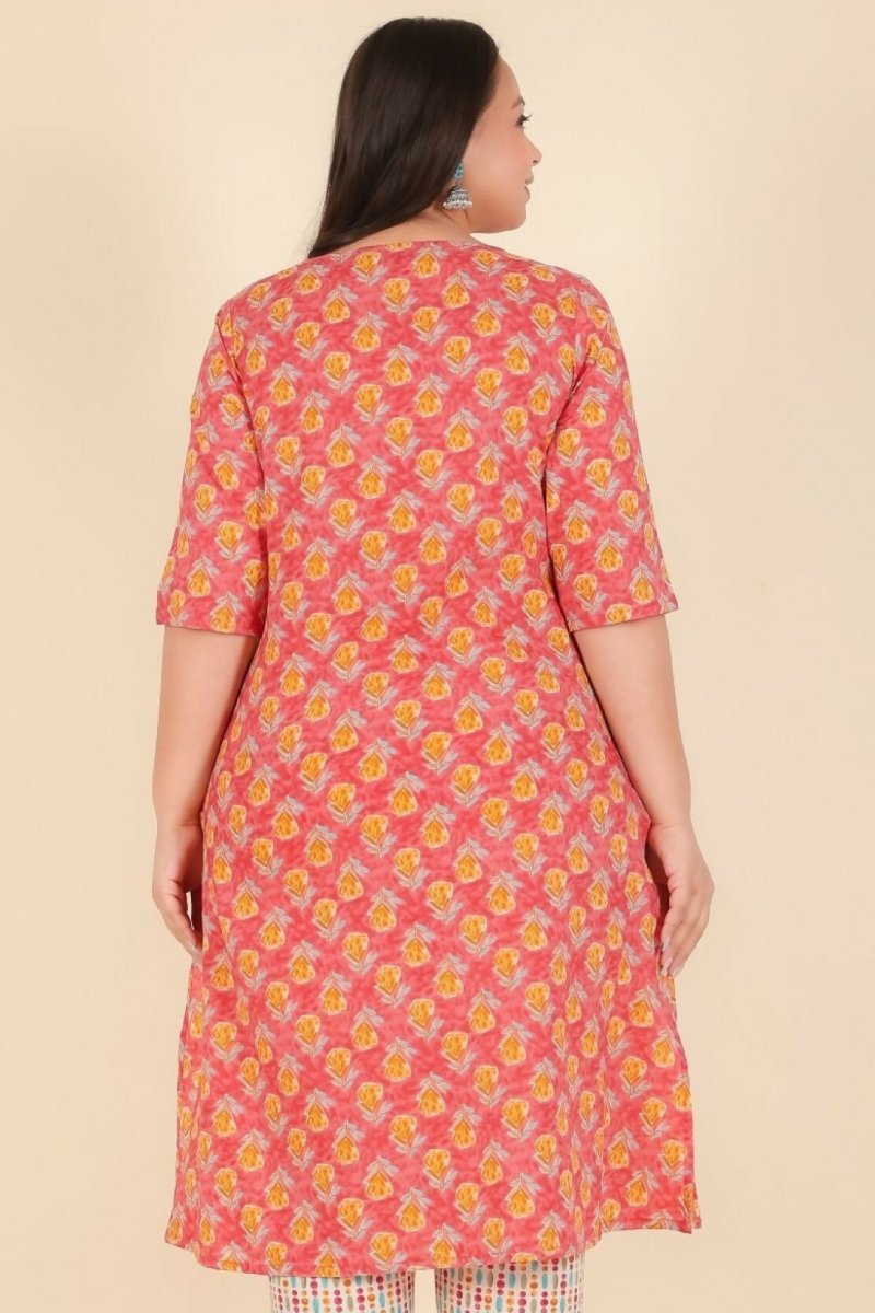 Aramya Peach Soft Cotton Floral A-line Kurta for Women