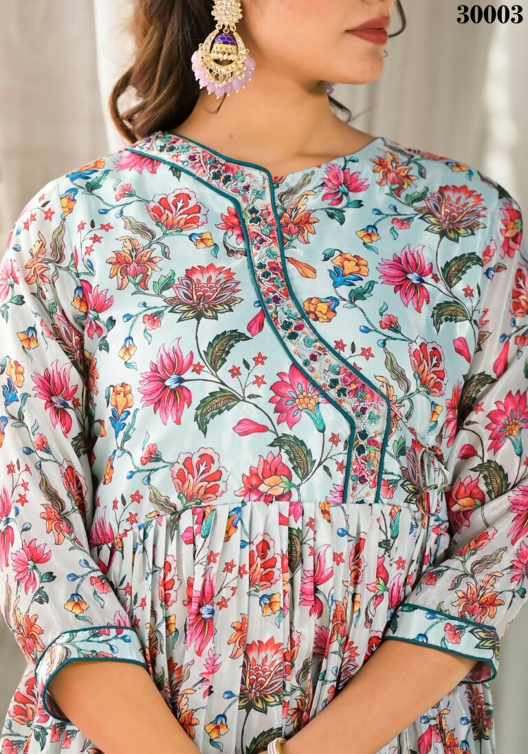 Designer Stylish Mid Night Blue Rubi Silk Stitched Suit With Dupatta - Kiyara