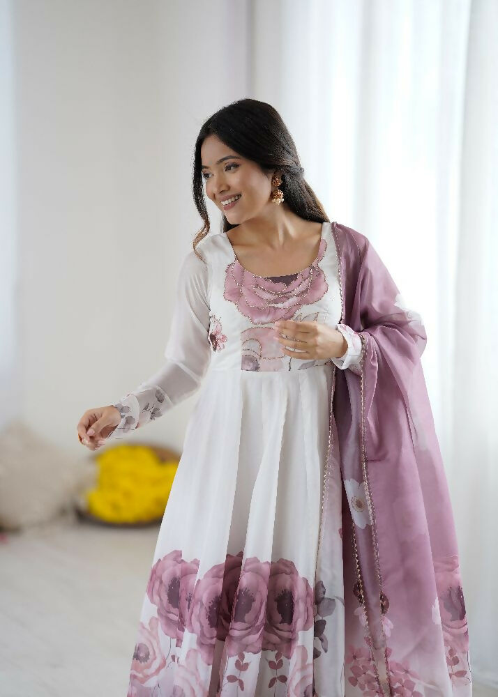 Joban Fashion Onion Pink Kurta Set Organza Sequin Embroidery Work