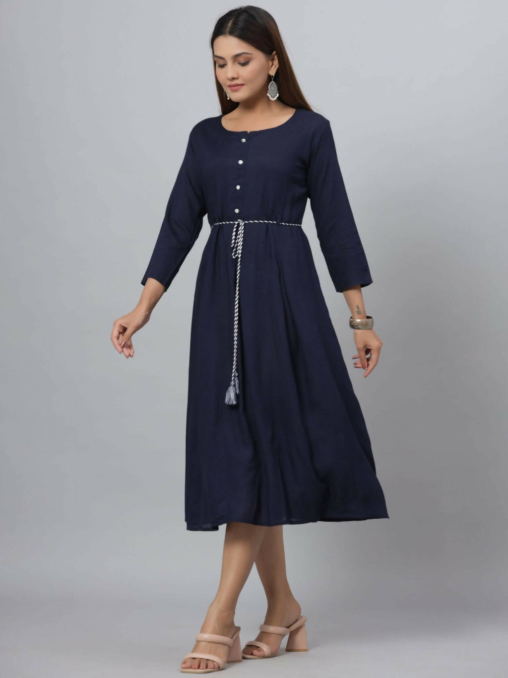 Juniper Women's Navy Rayon Slub Solid Dress