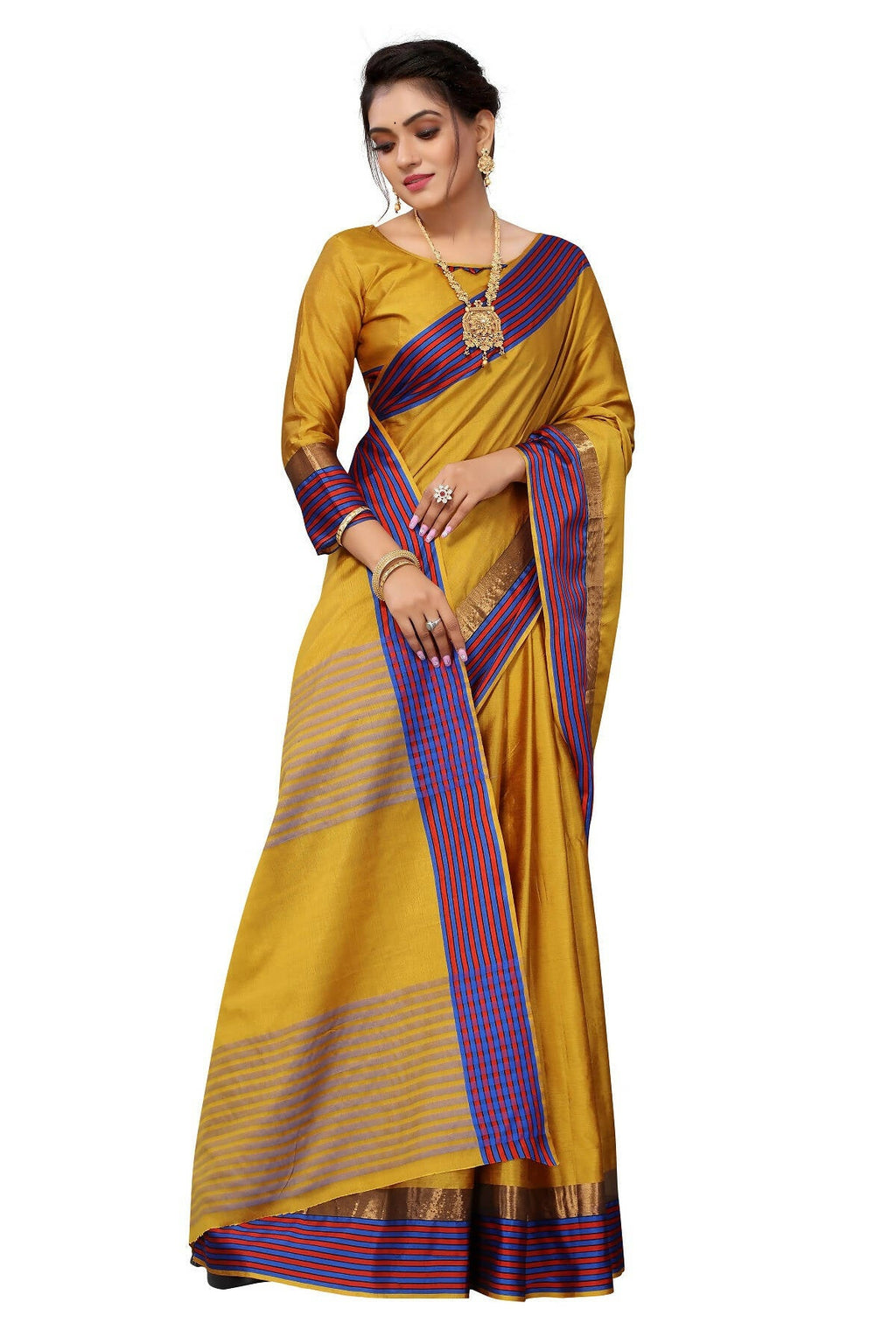 Vamika Ethnic Fire Mustard Cotton Silk Saree