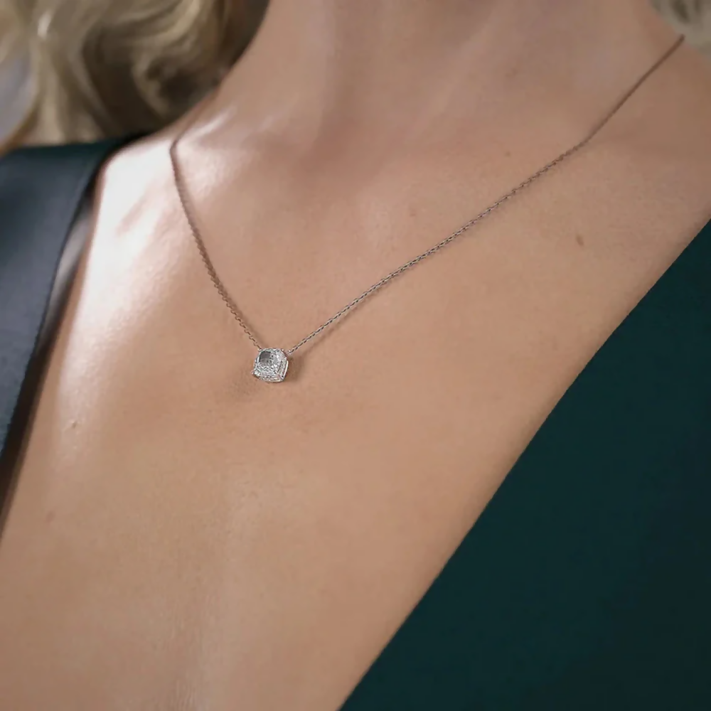 Cauer Elegant 14K White Gold Plated Moissanite Pendant Necklace