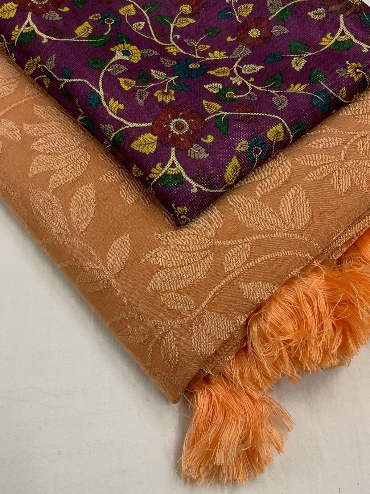 Orange Jute Silk Woven Design Saree with Unstitched Blouse - Hiral Fashion