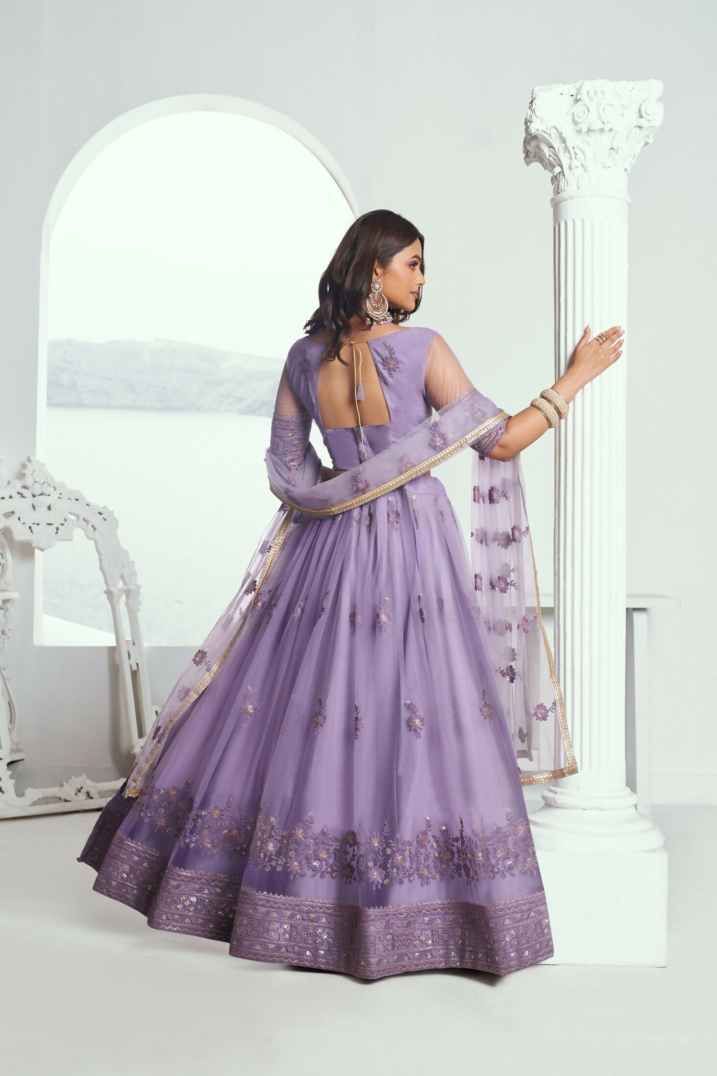 Eilara Elegance Lavender Net With Embroidered And Thread Zari Sequence Function Wear Lehenga Choli