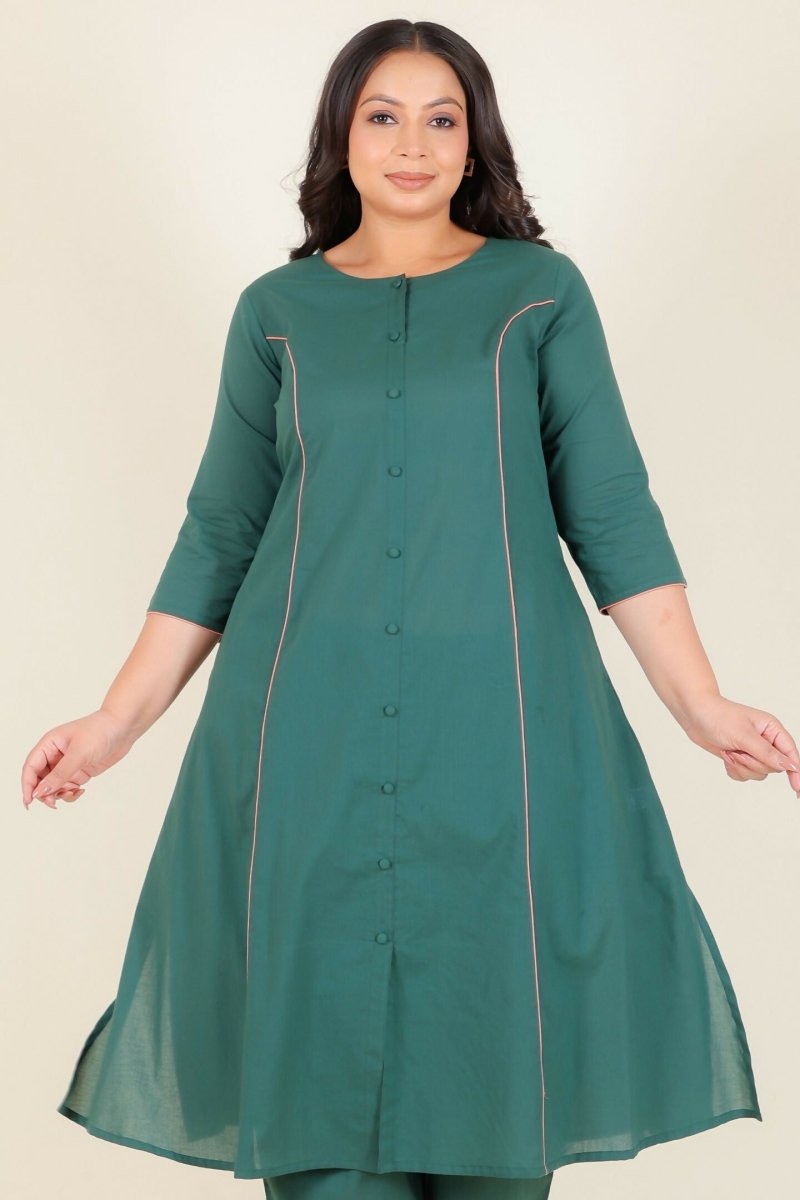 Aramya Green Soft Cotton Solid A-line Kurta for Women