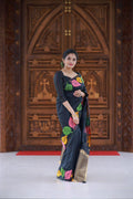 Black Pure Silk Woven Design Saree with Unstitched Blouse - Hiral Fashion